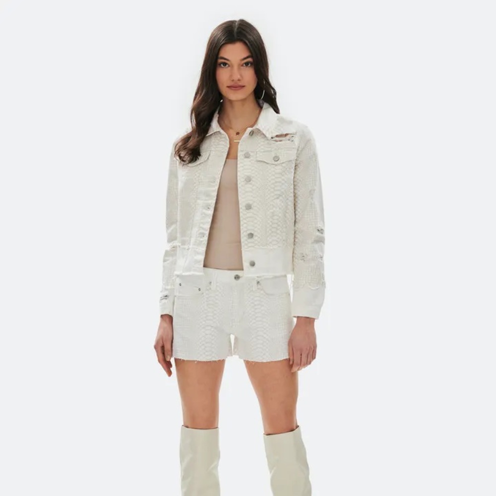 Blue Revival Snake Print White Denim Jacket